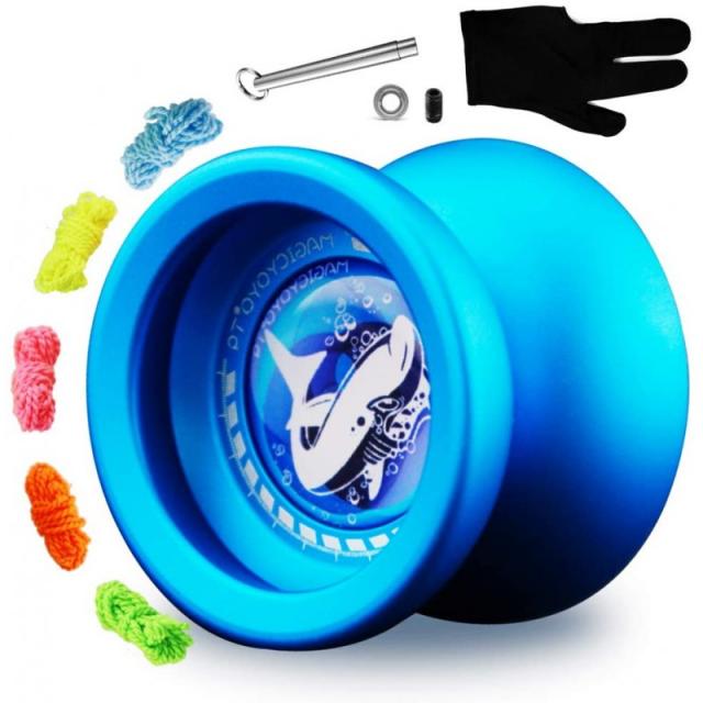 MAGICYO 반응 Yoyo T9 Shark-Blue 전문 합금 Yo Yo Yo Yo for Kids 초보자 + 교체 무응답 Yoyo Bearing + 탈거 Bearing Tool, 단일옵션