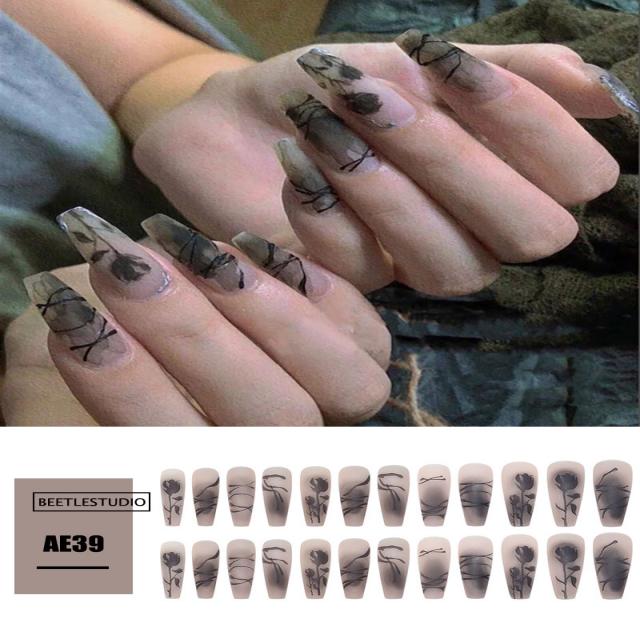 젤네일도구 더러워지다 암흑색 줄기 마른장미 화이트 나비 롱 사다리꼴 샌딩 리필팁 인싸템 같은스타일 흑백 2457898082, AE39