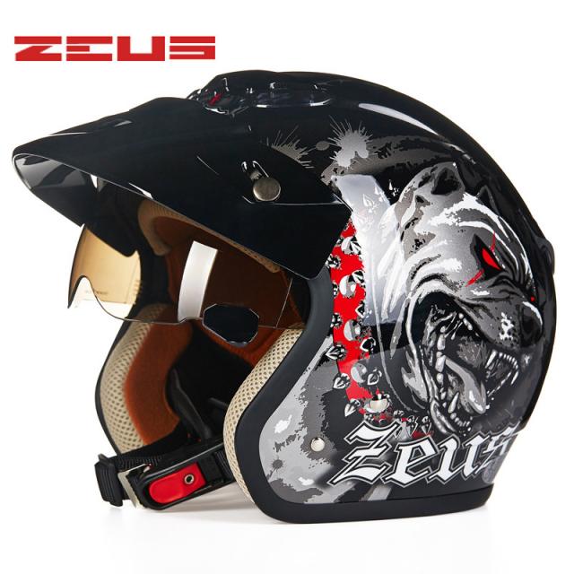 103653 / Zeus 382 오픈 페이스 3/4 오토바이 모터 크로스 casco capacete 헬멧 스쿠터 헬멧 빈티지 레트로 오토바이 안전 헬멧, 검은 악순환 개