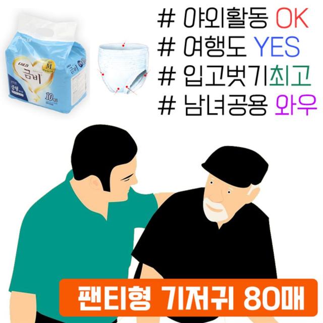 β베카99_외출시 요실금으로 부터 자유롭다 팬티형 기저귀 80매 노인용품 실버패드 병간호용품 요양원용품 병간호NX+4813KG, NΘ_금비 팬티형 기저귀, 중형 80매