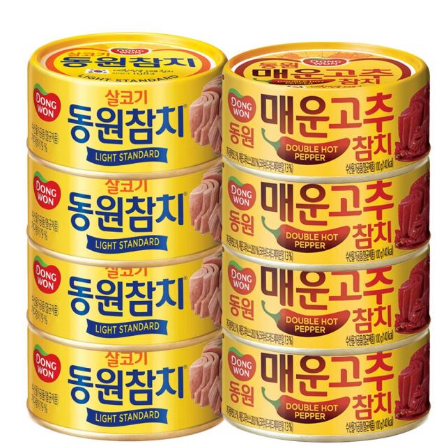 동원 살코기참치 4개+매운고추참치 4개, 8개, 100g