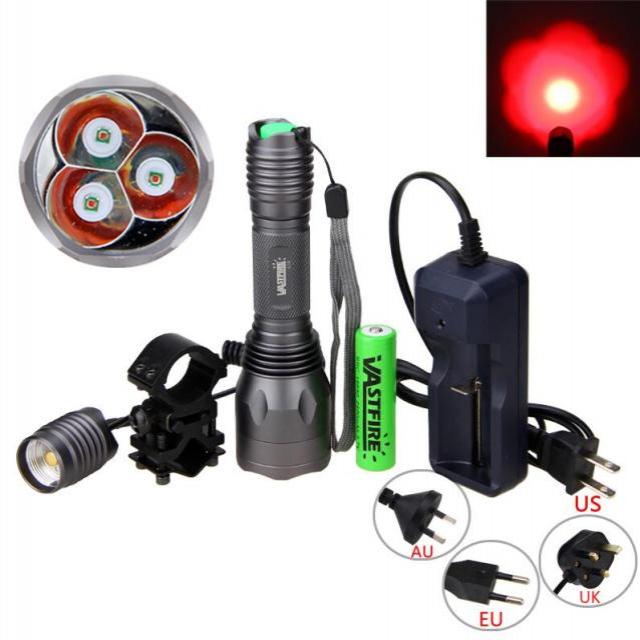 VASTFIRE 10000Lm 전술 사냥 빛 Q5 LED 녹색/빨강 손전등 Linternas + 압력 스위치 + 18650 배터리 + 마운, 02 빨간