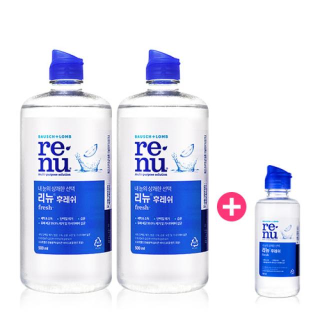 바슈롬 리뉴 후레쉬 렌즈세정액, 500ml, 2개