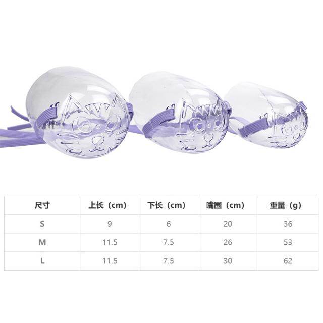 고양이 손톱깎이 입막음 물림 마스크 덫 소리 방귀 민신기 멈춤, M중형 적합 26cm좌우, 고양이 애완동물 입커버 투명 자색