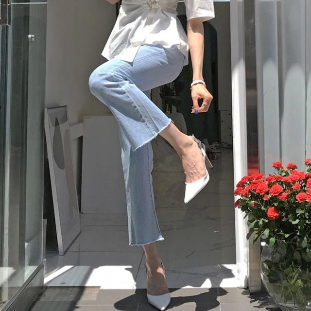 바람결 린넨 하이 부츠컷 데님 청바지 팬츠