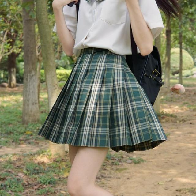 삽화 모리노 냇물 JK 유니폼 스커트 정판 오리지널제작 학원 무드 그린 교 공급감응 체크 플리츠스커트