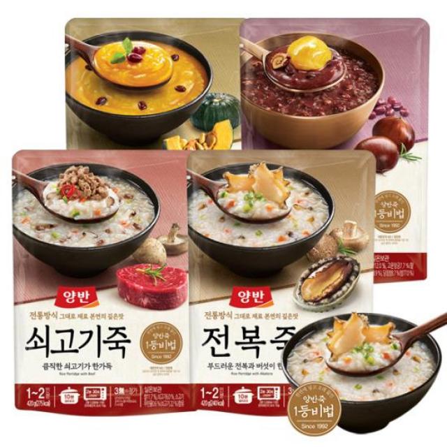 동원F&B 양반 전복5+쇠고기5+단호박5+단팥5 4종 파우치죽 세트, 20개, 420g