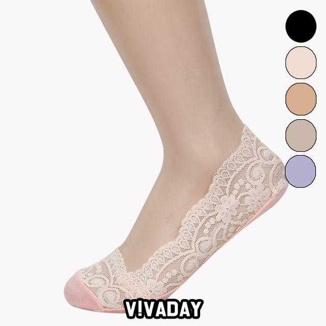 VIVADAY-SC114 전체레이스 실리콘 덧신 반덧신 두꺼운페이크삭스 어린이집교사 유치원교사 반쪽양말 덧