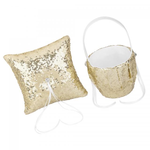 STK웨딩 파티 용품 크리스탈 스팽글 플라워 걸 바구니 + 링 무기명 필로, 금