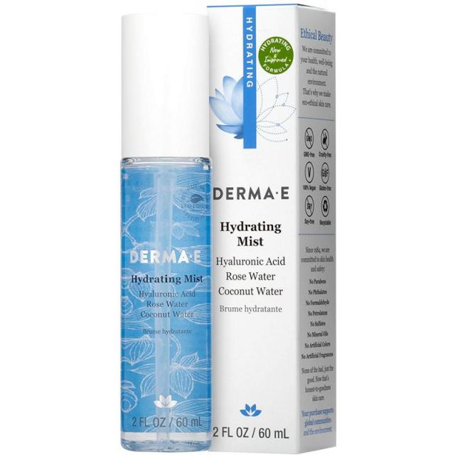 DERMA E Hydrating Face Mist with Hyaluronic Acid-즉각적인 냉각 및 재수 화-Hyaluronic Acid Rose Water 및 Coconut Water, 1