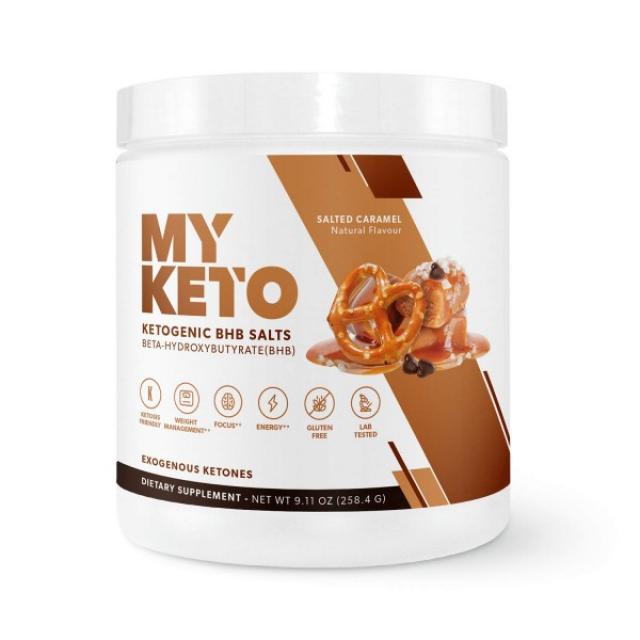 MyKeto BHB 소금 - 소금에 절인 카라멜 외인성 케톤 성능 파우더 - 케토시스 에너지 초점 및 지방에 대한 공식화는 굽기 - 케톤, 단일상품