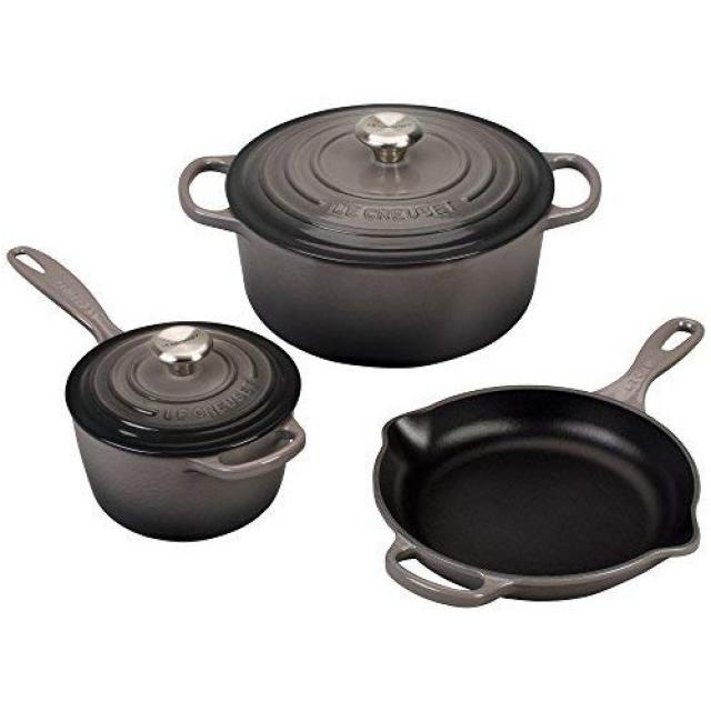 르크루제 냄비 & 프라이팬 세트 Le Creuset MS1605-2 Signature Enameled Cast Iron Cookware Set 5-Piece Flame, 본문참고, Color = Oyster