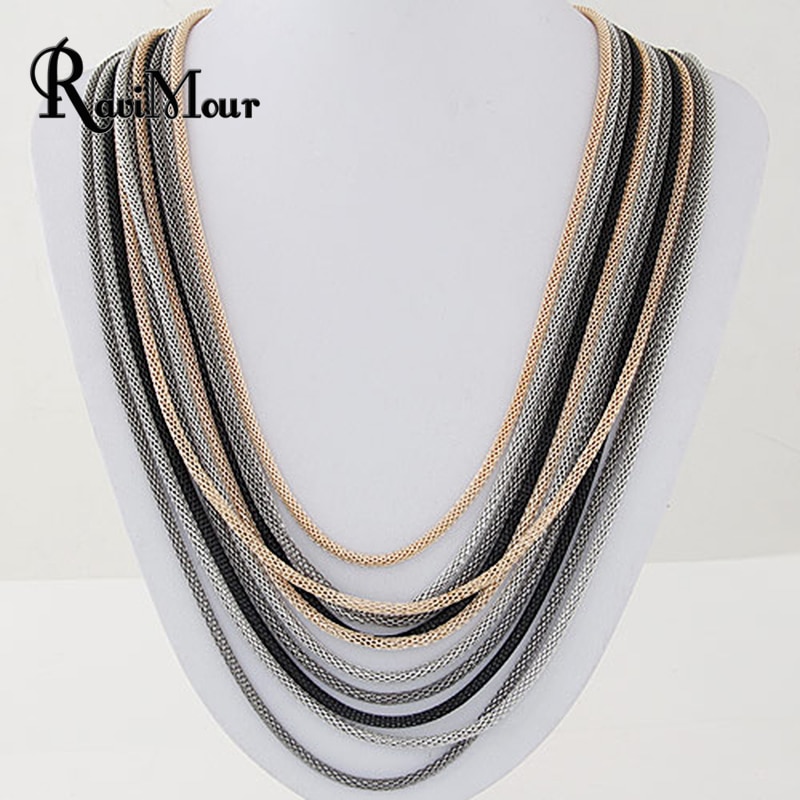 Ravimour 성명서 목걸이 여성용 패션 멀티 레이어 체인 Collares Mujer Choker Maxi 목걸이 And 펜던트 Boho Jewelry