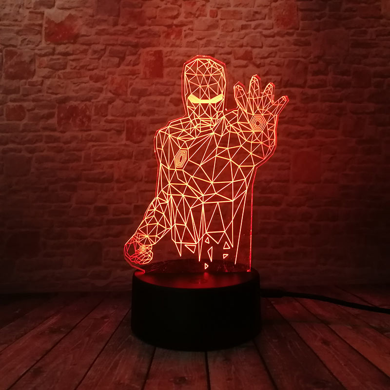 3d illusion led lamp 다채로운 터치 나이트 라이트 플래시 조명 어둠 속에서 빛나는 슈퍼 히어로 그림 아이언 맨 모델 완구, Touch Switch