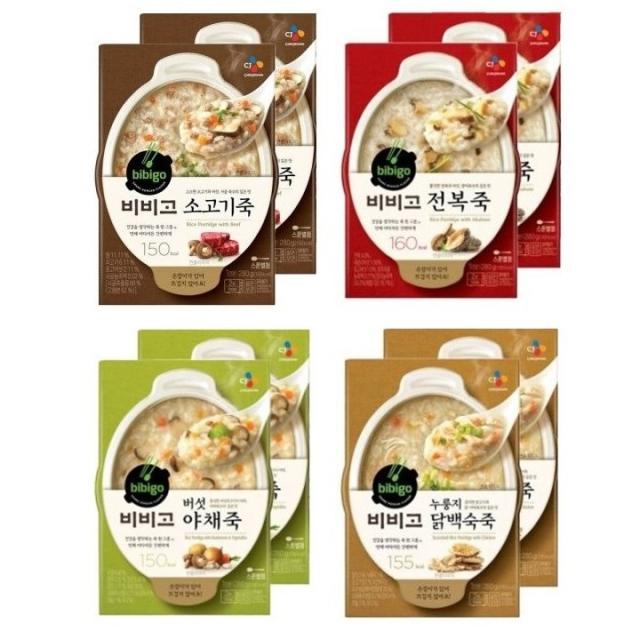 CJ 비비고 죽 용기 A세트 280g x 8개(소고기죽, 전복죽, 누룽지닭백숙죽, 버섯야채죽, 각 2개씩), 1세트