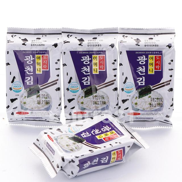 광천어머니김/9단 도시락김 4gX9봉 10개입 1box/총90봉/김 60%/올리브유 2%/전장김/식탁김/도식락김/돌자반/구운김/김밥김