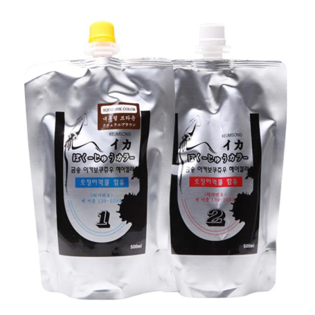 뉴겐 금송 이카보쿠쥬우 헤어컬러(오징어 먹물) 1제500ml+2제500ml, 1개, 다크 브라운