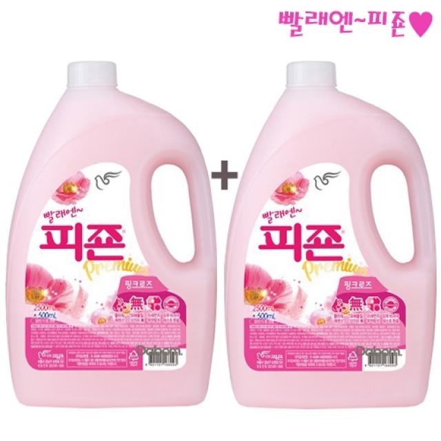 [빨래엔 피죤~] 1+1 화사하고 로맨틱한 향기 Premium 핑크로즈 용기형 3000ml 섬유유연제, 1개