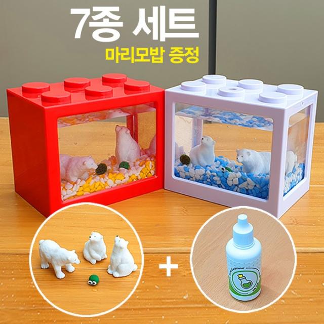 백곰 마리모3개 증정 세트 8종키트 마리모밥, 백곰＋투명블럭[스카이] ＋ LED 전구＋5ml밥