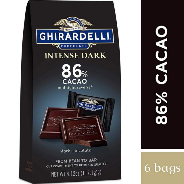 Ghirardelli 강렬한 다크 초콜릿 광장 4.12oz 86% 카카오 체리 자두 팁 다크 초콜릿 (117.1g) (6팩), 상세설명참조