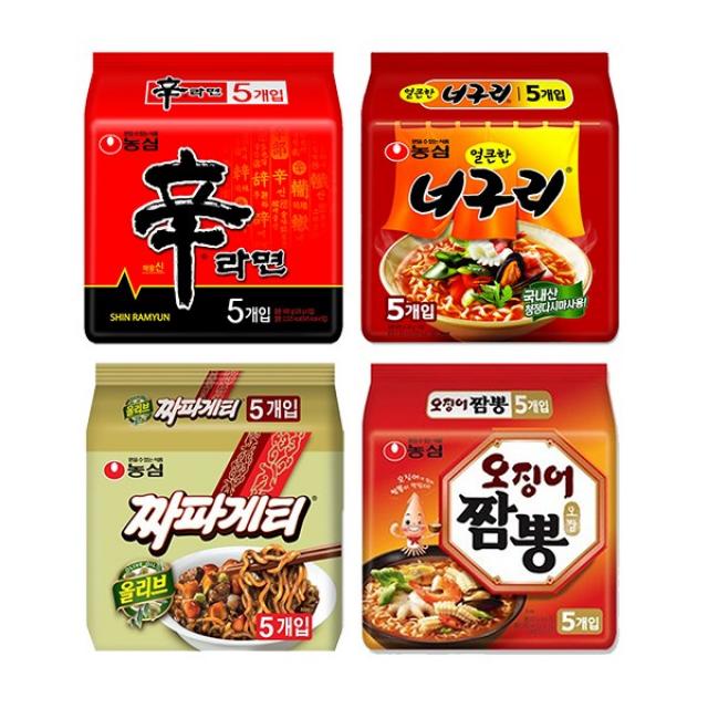  농심 베스트라면 기획팩 신라면5p + 짜파게티5p + 얼큰한너구리5p + 오징어짬뽕5p 20개