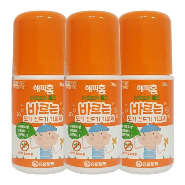 해피홈 아웃도어 롤온 바르는 모기 진드기 기피제 50g 3개