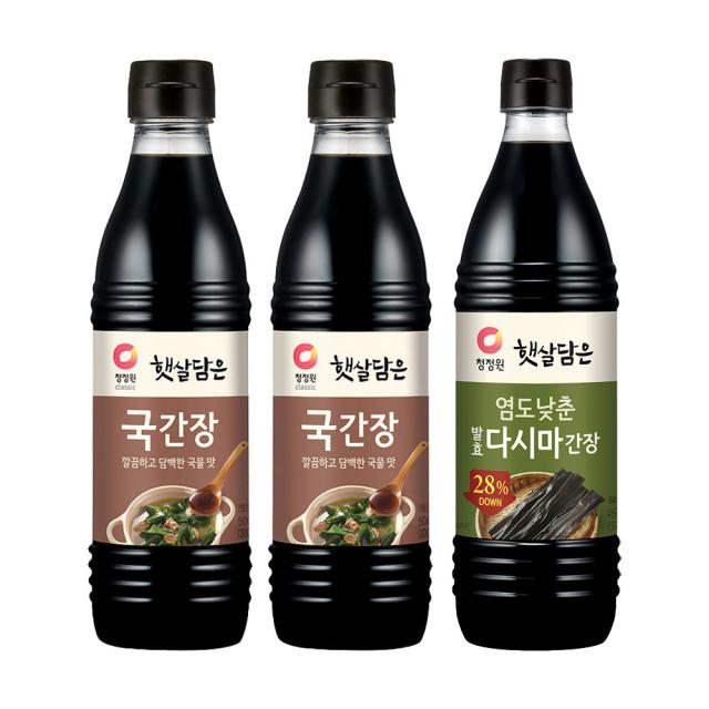 청정원 햇살담은 자연숙성 국간장500ml x2개+염도낮춘 발효다시마간장840ml x1개