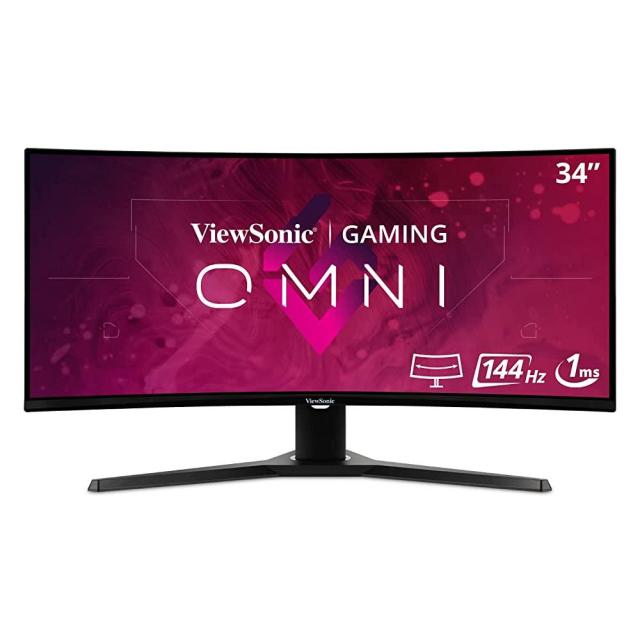 ViewSonic OMNI VX3418-2KPC 34인치 울트라 와이드 커브 1440p 1ms 144Hz 게이밍 모니터 적응형 동기화 아이 케어 HDMI 디스플레이 포트, 단일색상