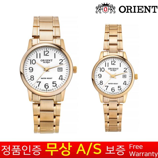 [무상AS보증] [오리엔트] [Orient] 오리엔트 캘린더기능 재팬무브먼트 골드메탈밴드 아날로그 손목시계 OT901MC-1 OT901FC-1 정장