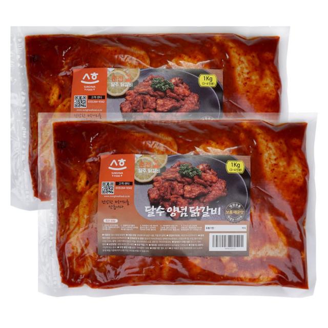 춘천달수닭갈비 닭다리살과 국내산고춧가루로 만든 냉장 양념닭갈비 1kgX2팩(2kg), 2팩, 1kg