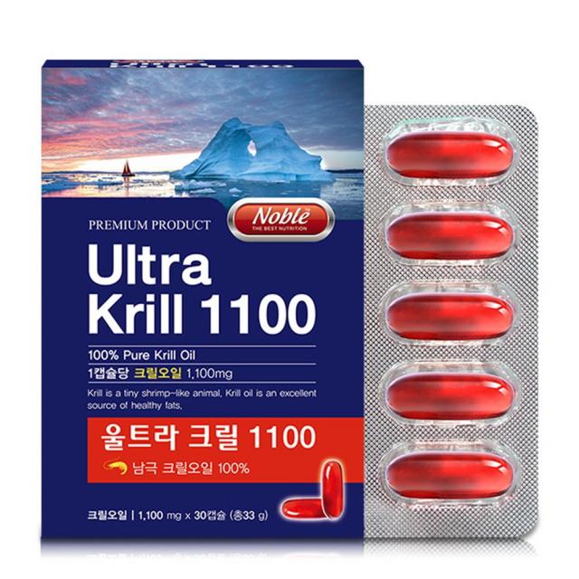 노블 울트라 남극크릴오일1100 원액100% 30캡슐x2개 뉴질랜드 FDA GRAS 인지질473mg 아스타잔틴 레드오일 기름 액상 DHA EPA 오메가3 6 7 8 키틴 붉은에너지 흡수잘되는 친환경어획 에코-하베스팅 중금속불검출 Aker사의크릴새우, 60캡슐, 1100mg