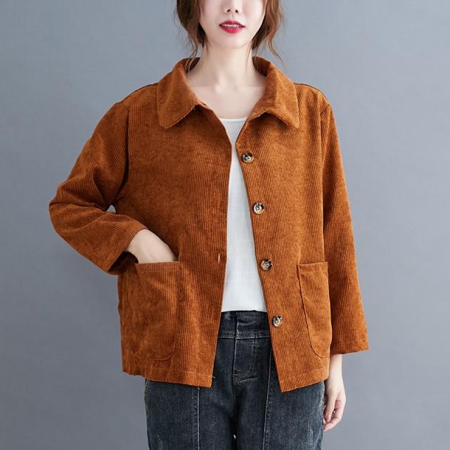 봄가을 빅사이즈 여성의류 복고등 코르덴 코트 여성 단아한 와이드 루즈핏 슬림핏 가디건 숏재킷 상의