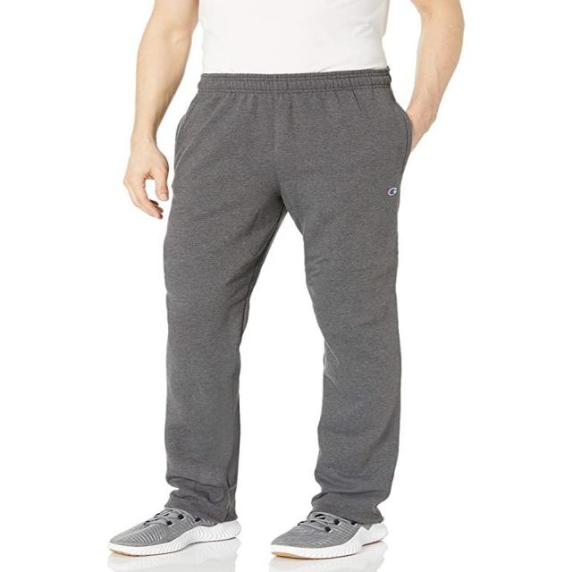 Champion 남성용 파워블렌드 오픈된 하단이 특징인 플리스 팬츠, 네이비, Medium127484, Granite Heather-549314
