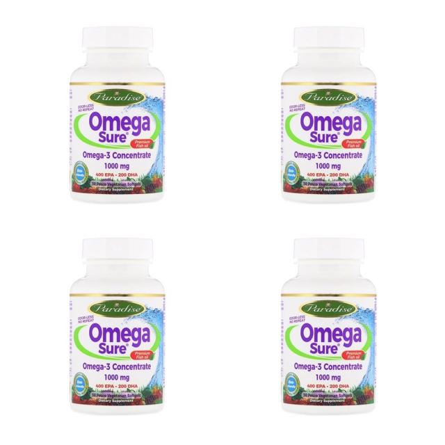 Paradise Herbs Omega-3 파라다이스 허브 오메가-3 프리미엄 피쉬 오일 1000mg 식물성젤 30정x4통 심혈관 동맥 건강