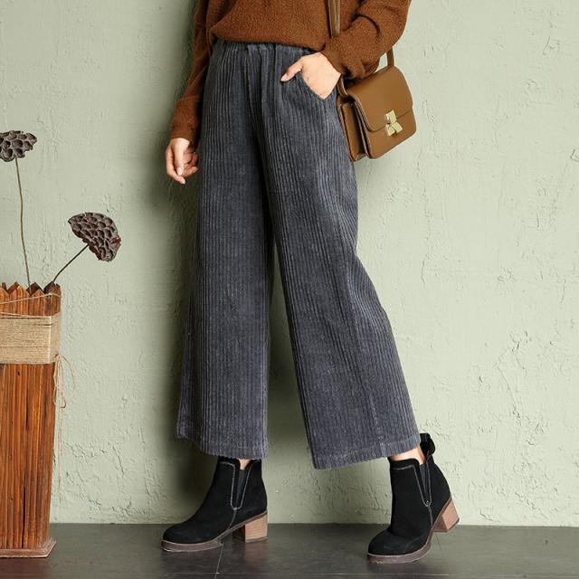 레니몰 일자 9부 팬츠 코르덴 바지 여성 와이드 루즈핏 슬랙스 거름 다리 빅사이즈 9부바지 넓적다리 코듀로이 여자