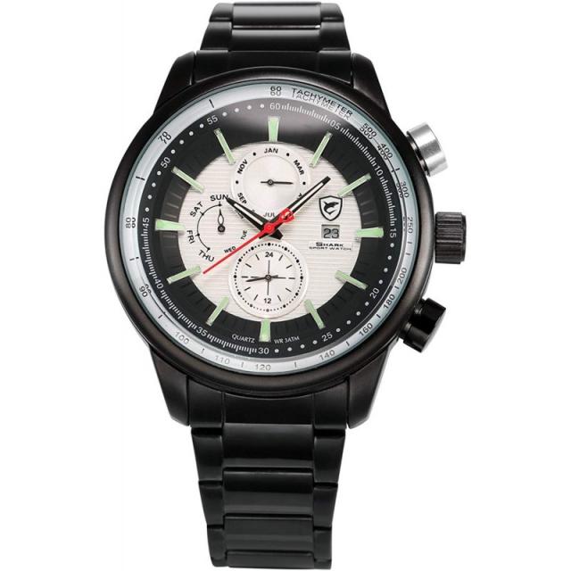 [HELMASK] 남자 시계 남성 남자 시계 남자 스테인레스 스틸 304 블랙 24 시간 24 시간제 쿼츠 아날로그