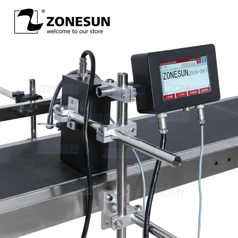 Zonesun 자동 잉크젯 프린터 지능형 날짜 코딩 인쇄 기계 qr 코드 일련 번호 카톤 와이어 식품 캔, 1개, With conveyor^0