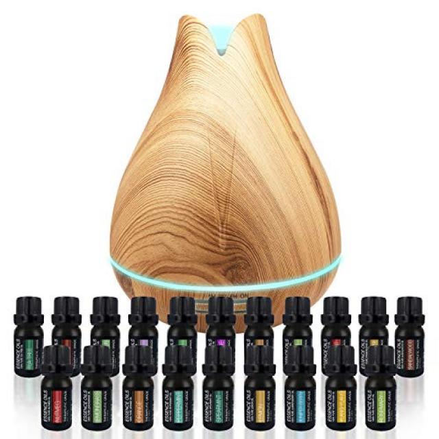 Aromatherapy Essential Oil Diffuser Gift Set - 400ml Ultrasonic Diffuser with 20 Essential Plant Oils - 4 Timer & 7 Ambient Light Settings - Ther, 본문참고, 본문참고, 본문참고