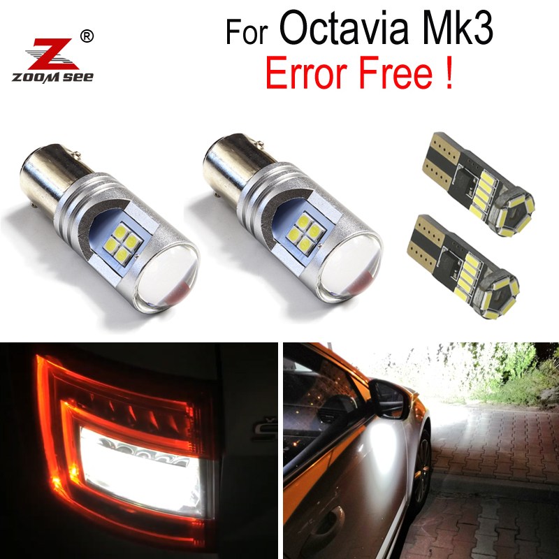 4pcs Canbus 백색 LED 외부 빛 + 거울 램프 아래 + Octavia 3 MK3 MKIII RS 5E (2013 +) 를위한 skoda를위한 역행 백업 전구, 1개, 단일