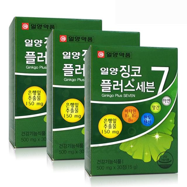 일양약품 징코플러스 은행잎추출물 기억력 혈행개선, 15g, 3개