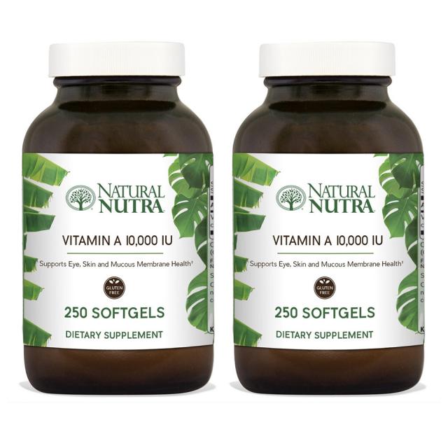 Natural Nutra (2개 구성) 네츄럴뉴트라 프리미엄 비타민A 10 000IU 250캡슐 야맹증 영양제, 1mg, 2개