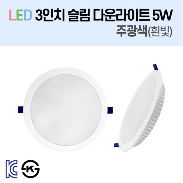 라인조명 LED 슬림 다운라이트 3/4/5/6/8인치 led 전구 매립등 매입등 천장등 복도등 주방보조등 거실조명 액자조명 아트윌 전시 의류매장 상가, 1-1_LED 3인치 5W 주광색(흰빛)