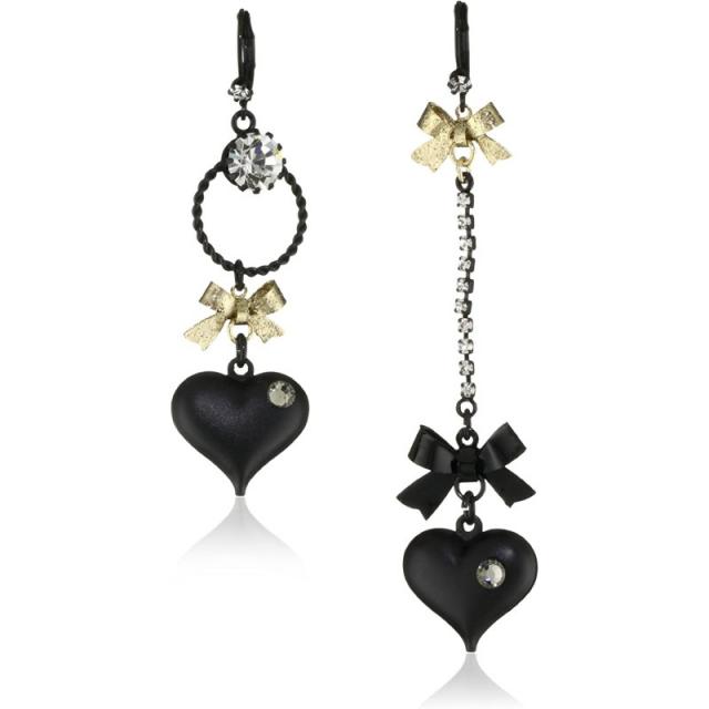 Betsey Johnson 불일치 Black Bubble Heart와 Gold Bow Drop Earrings