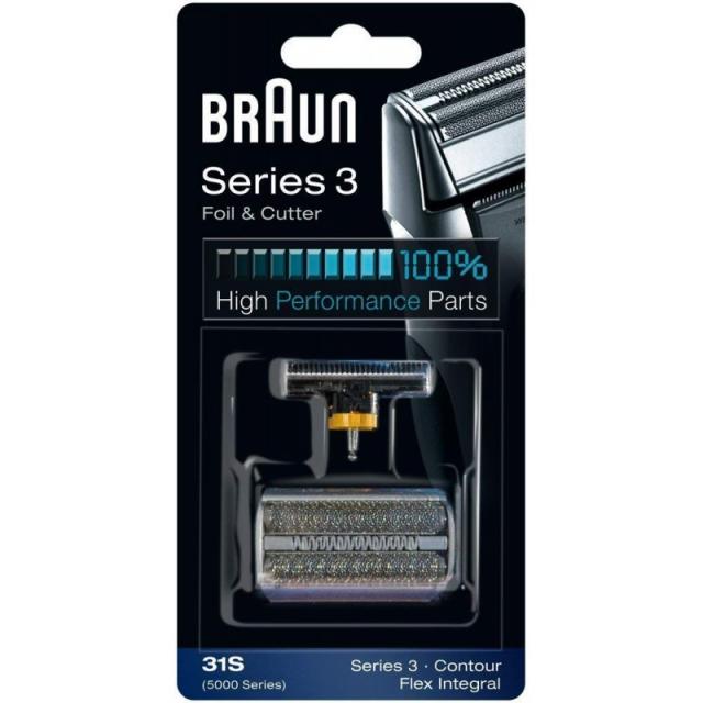 31S BRAUN 5000/6000 시리즈 윤곽선 Flex XP 일체형 면도기 호일 & 커터 헤드 교체 콤비 팩 실버 색상, 1, 단일상품