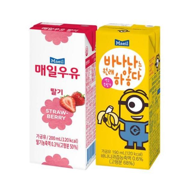 매일유업 바나나는 원래 하얗다190ml 24팩+딸기우유200ml 24팩, 1세트