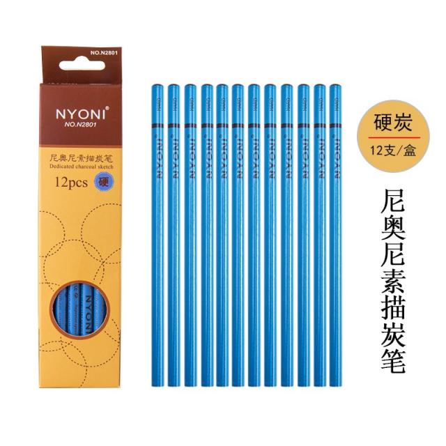 콘테 nyoni콩테 유연탄 중탄 단단한숯 미술 회화 소묘 스케치 사생그림그리기 전용 콩테, T03-경탄소 12개