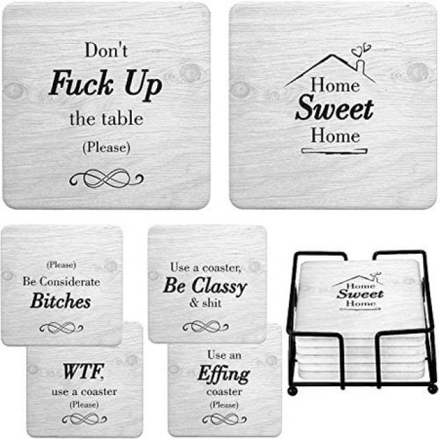 Ultimate Hostess Funny Coasters for Drinks Absorbent with Holder - 6 Pcs Novelty Gift Set - 6 Sayin, 상세 설명 참조0, One Color