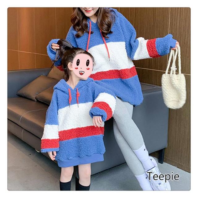 티피 가을과 겨울에 따뜻하게 유지 기모 추가 후드티 부모와 자식 복장 엄마와 딸 의류 어머니와 아들 의류