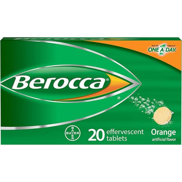 Berocca 정신 선명도와 신체적 에너지 지원을 위한 비타민 보충제 오렌지 맛 발포성 정제 20개 단일상품