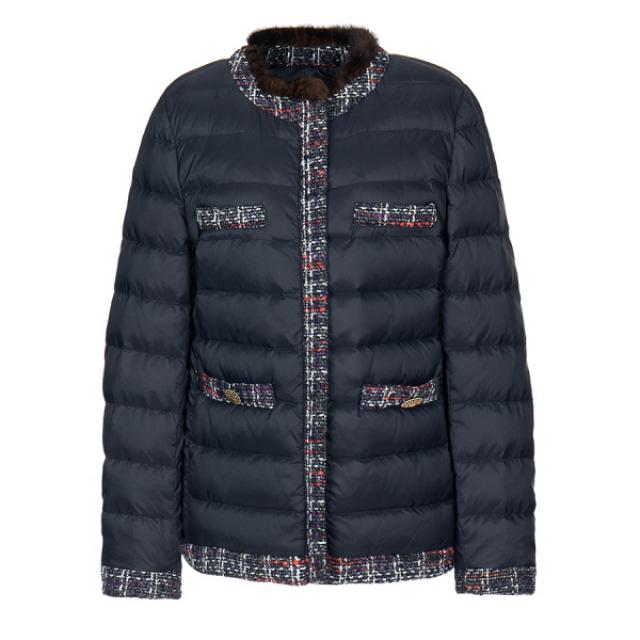 베스띠벨리 [2019년 구스다운 70%할인][무료배송] 밍트 트리밍 트위드 네이비 패딩 점퍼<거위 솜털 80%>